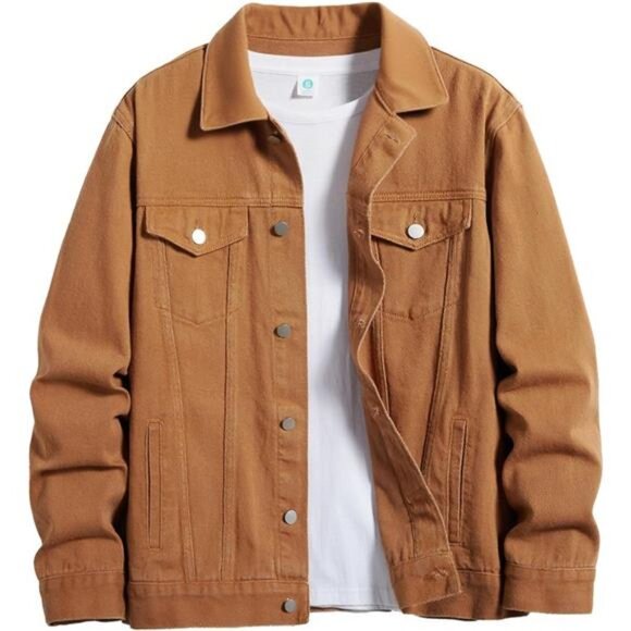 Men's Denim Jacket with Multiple Pockets Orange - Picture 1 of 6
